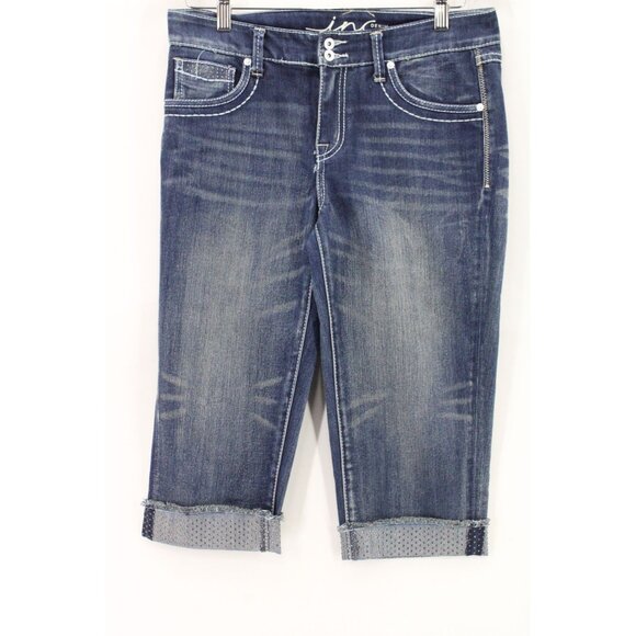 INC Denim Cropped Jeans Womens Blue Medium Washed Thick Stitching Cotton Size 8 - Picture 1 of 8